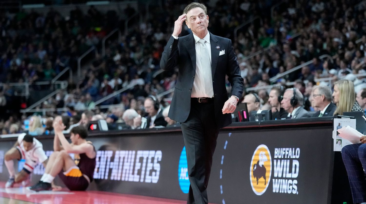 Iona head coach Rick Pitino works the bench in the first half of a first-round college basketball game against Connecticut.